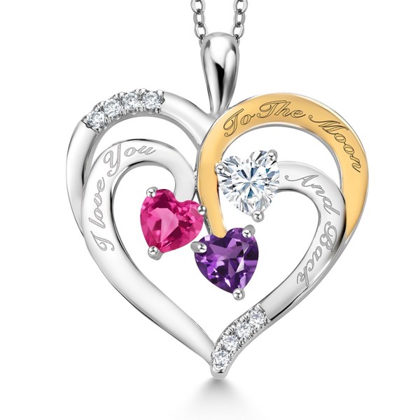 Gem Stone King Rhodium Plated Pendant with Chain Created Sapphire