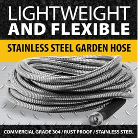 Bionic Steel 25 Ft Metal Garden Hose with Nozzle, 25Ft x 5/8 In. Premium 304 Stainless Steel Metal Water Hose, Flexible Non Kinking, Lightweight, Heavy Duty, for Yard, Outdoor