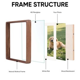 Huaxiatiandi Premium USA-Sourced Walnut 4x6 Picture Frame with 3x5 Mat - High-Definition Tempered Glass,Easy Wall/Tabletop Display for Christmas Gifts & Wedding Memories