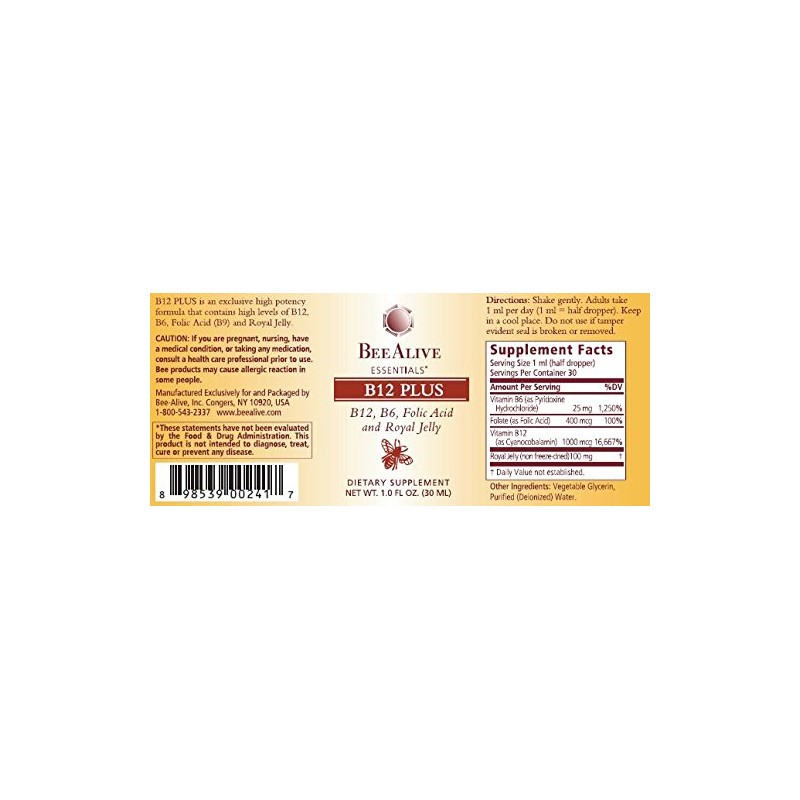 BeeAlive B-12 Plus, with B12, B6, Folic Acid and Royal