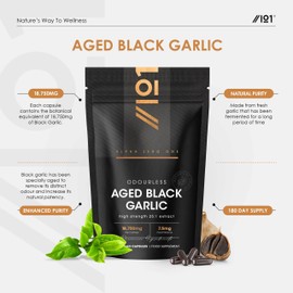 Black Garlic Extract 18,750mg - Fermented & Aged - Standardised 7.5mg Polyphenols - 180 Vegan Capsules (6 Months Supply) by Alpha01
