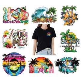 8PCS Small Size Beach Iron On Decals Thermal Transfer Stickers for Clothing Heat Press Decoration Appliqued Sublimation Patches Iron On Transfer Designs Heat Press Vinyl for Shirts(sandbeach)