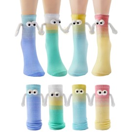 Yawlsow Holding Hands Socks 4 Pairs Funny Magnetic Hand Holding Cute Socks for Men Women 3D Doll Couple Crazy Silly Socks Novelty Birthday Gifts for Boyfriend, Family, Friends