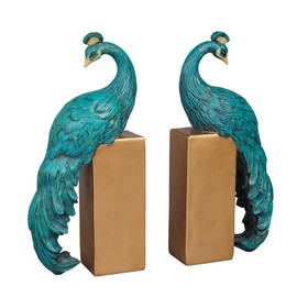 Heavy Duty Bookends Home Decor - Set of 2 Resin Peacock Non-Skid Decorative Bookends Bird Bookends Modern Peacock Statue Decor for Bookshelves Office Desk Living Room 6 * 2.5 * 12 Inch Braxio