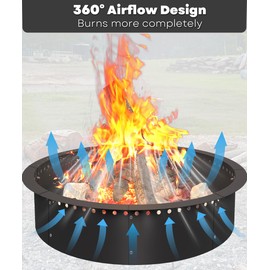 AnBaiMei 39 Inch Smokeless Fire Pit Ring Insert Outdoor, Heavy Duty Metal Steel DIY Firepit Rim Liner Round Campfire Rings for Outside Wood Burning Above or In-Ground, Black