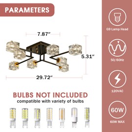 Qgiytp Modern 8-Light Semi Flush Mount Ceiling Light Fixture Black and Gold Chandelier Farmhouse Ceiling Lamp for Dining Room Bedroom Bathroom Entryway Hallway Stairway