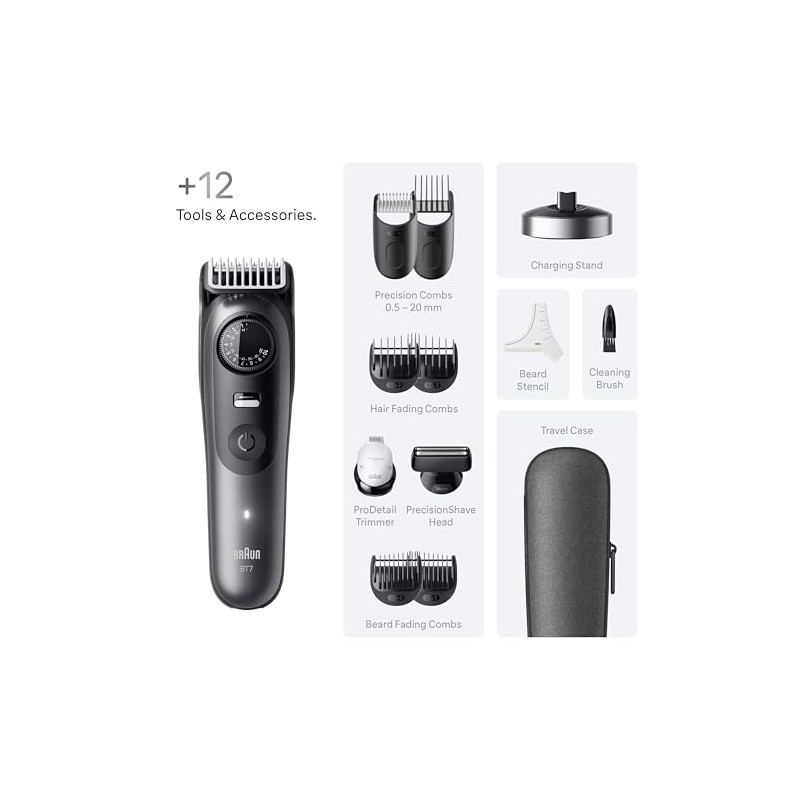 Braun Braun Beard Trimmer Series 7, +12 Barbering Tools, Lifetime