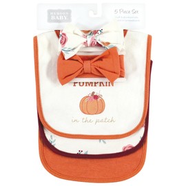 Hudson Baby Unisex Baby Cotton Bib and Headband or Caps Set, Pink Cutest Pumpkin, One Size