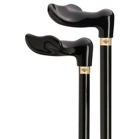 Walking Cane - Unisex Palm Grip Left Hand-Black Acrylic Handle, Black Stained Hardwood Shaft, with Brass"Harvy" Signature Ring, 36" Long with Rubber tip.
