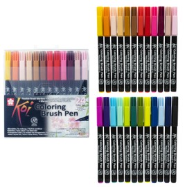 SAKURA Koi Colouring Brush Pen Set with 24 Colours, Brush Pens for Writing, Drawing and Diary