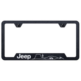 Au-TOMOTIVE GOLD Laser Etched Logo Cut-Out License Plate Frame for Jeep Desert (Rugged Black)