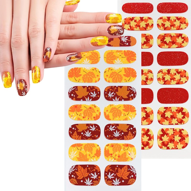 Fall Yellow Nails Wrap Stickers Maple Leaf Nail Polish Stickers