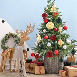 JULMELON 12 Pcs 4In Christmas Paper Honeycomb Decoration for Tree Ornaments