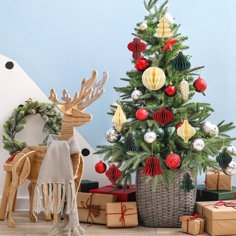 JULMELON 12 Pcs 4In Christmas Paper Honeycomb Decoration for Tree