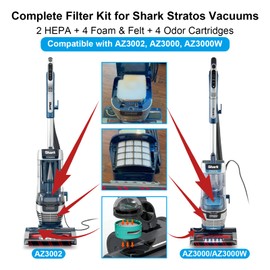 AZ3002 Filter Replacement for Shark AZ3000 AZ3002 AZ3000W Stratos DuoClean PowerFins Upright Vacuum, Include 2 HEPA Filters, 4 Foam & Felt Filters, 4 Odor Neutralizer Cartridges, Shark Accessories