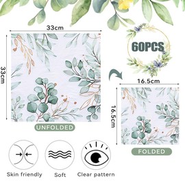 Zasjon Pack of 60 Napkins Eucalyptus Green Napkins Wedding Vintage Napkins Christening Eucalyptus Decorative Napkins Birthday Green Napkins for Baby Shower, Party Table Decorations, Christening