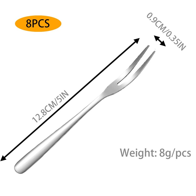 8Pack SUS304 Stainless Steel Mini Fruit Fork,Two Prong Fork, Appetizer