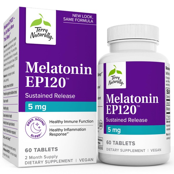 Terry Naturally Melatonin EP120 5 mg - 60 Tablets - Supports Healthy Rest & Immune Function - Sustained Release - Non-GMO, Vegan, Gluten Free - 60 Servings
