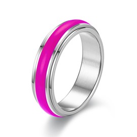WOYNJI 6mm Stainless Steel Anxiety Ring with Luminous Enamel Glow in Dark Statement Spinner Rings for Women Men, Metal, No Gemstone