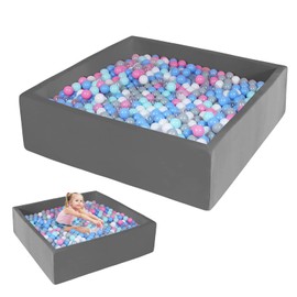 UHAPPYEE Square Foam Ball Pit for Toddler, 120x120x35cm Soft Ball Pit Poool with Removable Cover, Indoor Memory Sponge Ball Playpen Without Balls (Dark Gray)