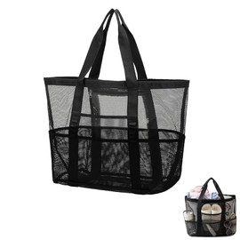 45*39cmSchwarz Netztasche sandspielzeug,Netztasche Strand Sandspielzeug Tasche,Duschtasche Camping Tasche für Atmungsaktive Mit Kompaktem Design,Sandtasche Strandtasche Netz für Strand Spielplatz Park