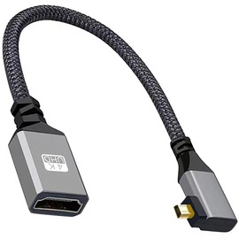 tunghey Left Angled Micro HDMI to HDMI Adapter Cable, Nylon Braided 90°Degree Micro HDMI Male to HDMI Female Cable (Type D to Type A) Support 4K/60Hz 1080p 20CM (Left Angle)