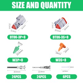 86 PCS Deutsch DT Grey 3 Pin Connectors 8 Set, Waterproof Electrical Wire Connector with Stamped Contacts and Seal Plug for Truck, Off-Road Vehicles, Construction, Agriculture, Motorcycle Wiring