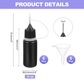 sourcing map 6Pcs Squeeze Bottle, 10ml/0.3oz Glue Tip Applicator Bottles Plastic Liquid Glue Bottle for Paper Crafts, Painting, Oil, Ink(Black, with 6 Funnel)