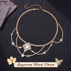 Sixexey Boho Egyptian Head Chain Gold Rhinestone Headpiece for Women