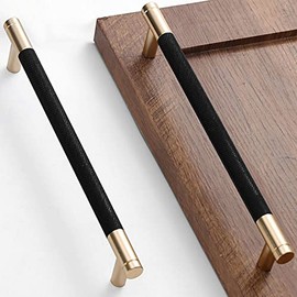 Gutuwellea 12 Pack 7 1/2 Inch 192 mm Gold and Black Cabinet Handles Cabinet Pulls Aluminum Handles Knurled Drawer Pulls Oxidation Finish with Diamond Pattern 8.6" Length (7.5" Hole Center)