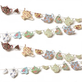SUNBEAUTY Tea Party Decoration Teapot Bunting Garland Spring Garden Party Supplies for Tea Cup Vintage Banner Tea Party Supplies for Girls Women Birthday Baby Shower Wedding Favors