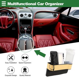 Motoforti Universal Car Seat Gap Filler with Cup Holder Front Seat Gap Filler Car Seat Gap Organizer Car Storage Accessories, Right Side, Leather, Beige