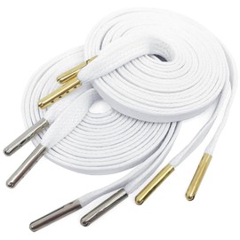 YJRVFINE Flat Waxed Shoe Laces: 2 Pairs 47 Inch White Wax Shoelaces With Metal Tips for Sneakers