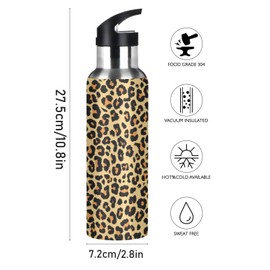 JUMBEAR Brown Leopard Print Water Bottle Acuum Insulated Stainless Steel Leakproof Wide Mouth with Straw Lid for Fitness Gym and Outdoor Sports 22OZ