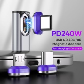 BITHAI USB C Magnetic Adapter 240w, (2 Pack) 90 Degree Magnetic USB C Adapter 24 Pin with PD Fast Charging USB4 40Gbps 8K 60Hz for Thunderbolt 3/4, MacBook Pro/Air and More Type C Devices