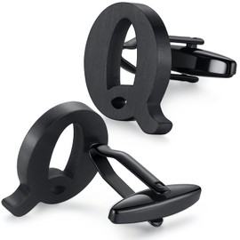 HONEY BEAR Mens Initial Alphabet Letter Cufflinks for Business Wedding Gift Black (Q)