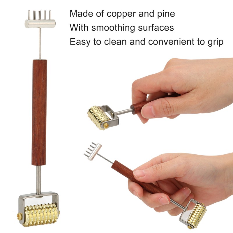 Face Massage Roller Copper Wooden Handle Promote Blood Circulation Double