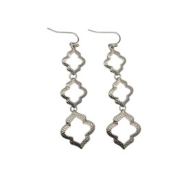 E0897 Matte Silver Tone Metal Triple Clover Outline Shapes Link Dangle Earrings Dainty Earrings for Women – Elegant Minimalist Fashion Accessories Stylish Additions