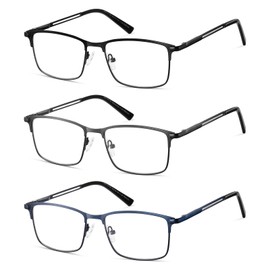 LKEYE Reading Glasses for Women Men Blue Light Blocking Computer Readers Metal Frame Lightweight Spring Hinge Eyeglasses 3pack Black Gun Blue LK6072 +300