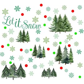 Christmas Pine Tree Wall Decals Green Tree Window Clings Xmas Snowflake Wall Stickers Peel and Stick Removable Watercolor Pine Tree Wall Stickers Christmas Party Supplies Home Decoration