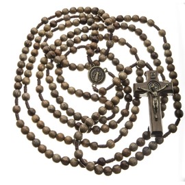 20 Decade St Benedict Rosary Beads Catholic 7mm Brown Wood 43" Long on Durable Cord Wooden Crucifix