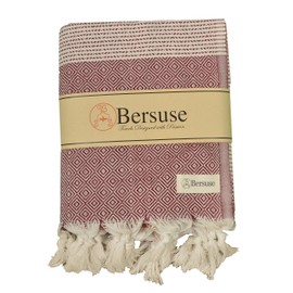 Bersuse 100% Cotton - Hierapolis XXL Throw Blanket Turkish Towel - Burgundy XL
