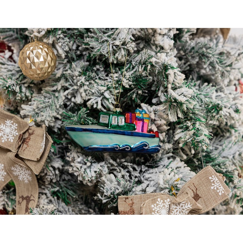 2 Count Blown Glass Speedboat Speed Boat Christmas Ornament