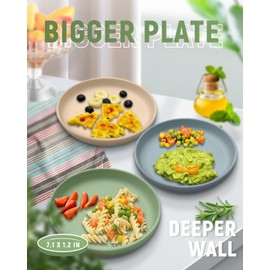 Qyeejong Classic Toddler Plates with Suction 2 Pcs, BPA Free Silicone Baby Suction Plates, Stick Dinner Dishes for Baby Toddler Kids, Dishwasher Safe, Stackable