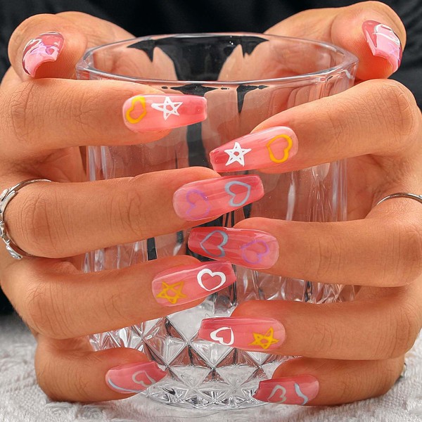 Sethexy Pink Handmade Press on Nails Long Coffin Fake Nail