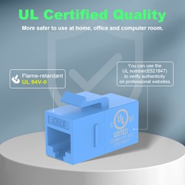VCE CAT6 Keystone Coupler UL Listed, RJ45 Female to Female Ethernet Insert Jack UTP Network Inline Connector - Blue, 5-Pack