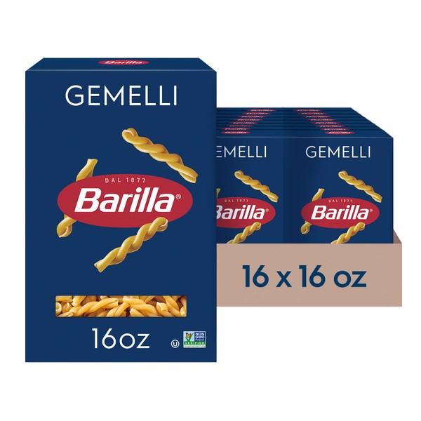 Barilla Gemelli Pasta, 16 oz. Box (Pack of 16) - Non-GMO Pasta Made with Durum Wheat Semolina - Kosher Certified Pasta