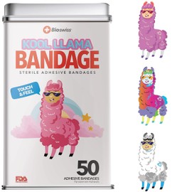 BioSwiss Bandages, Llama Shaped Self Adhesive Bandage, Latex Free Sterile Wound Care, 50 Count