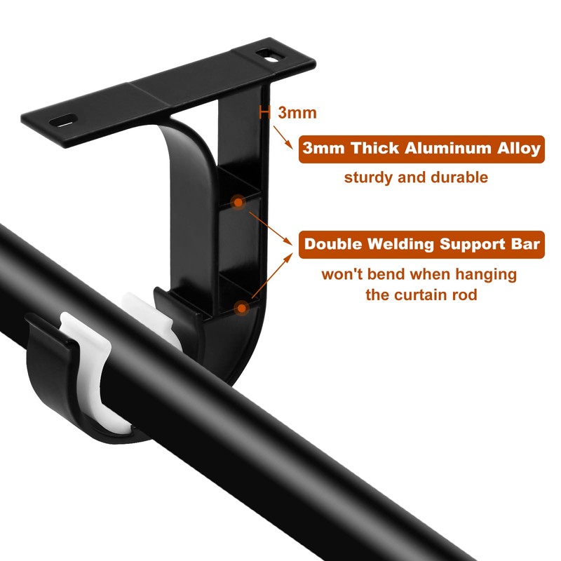 8 Pack Ceiling Curtain Rod Brackets, Aluminum Black Curtain Rod