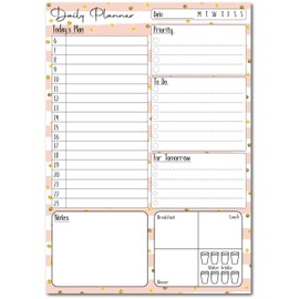 A5 Daily Planner 50 Sheet Note Pad with Schedule, Priority, To Do Lists, Doodle Notes & Meal Organiser (Rose Gold Stripes & Spots)